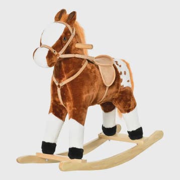 Houten Schommelpaard met Dierengeluiden - Bruin, 74x28x65 cm, Verzenden, Nieuw