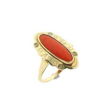Vintage gouden ring met bloedkoraal, Gebruikt, Ophalen of Verzenden, 17 tot 18, Met edelsteen