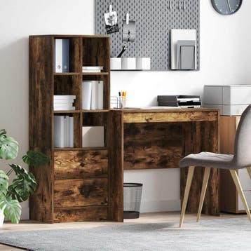 vidaXL Bureau Gerookt eiken 135,5 x 50 x 127 cm 2 st, Huis en Inrichting, Bureaus, Verzenden, Nieuw