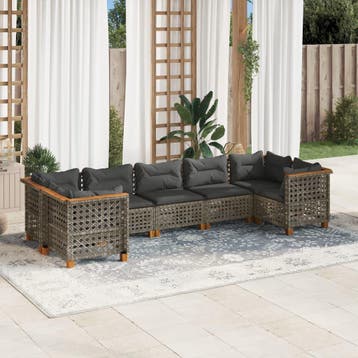 vidaXL 7-delige Loungeset met kussens poly rattan grijs, Verzenden, Nieuw, Loungeset