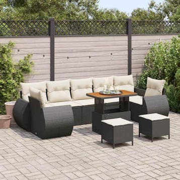 vidaXL Tuinbankenset 10 st Zwart poly rattan, Verzenden, Nieuw, Rotan, Meer dan 8 zitplaatsen