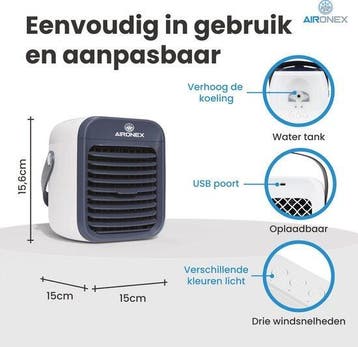 2dekans | Aironex Draagbare Aircooler Blauw – tot 15 m² -, Witgoed en Apparatuur, Ophalen of Verzenden, Zo goed als nieuw