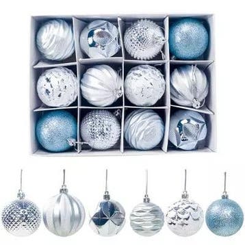Kerstballen 12 stuks 6 cm Grijs-Zilver/Blauw, Diversen, Kerst, Ophalen of Verzenden, Nieuw