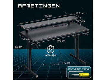 Five Stars® Game Bureau - Gaming Desk - 100x50x75 cm - RGB, Verzenden, Nieuw
