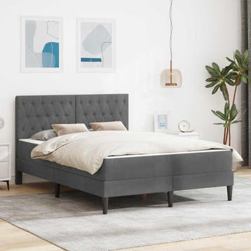 vidaXL Bedframe met matras Donkergrijs 140 x 200 cm fluweel, Huis en Inrichting, Verzenden, Nieuw, Tweepersoons, Stof