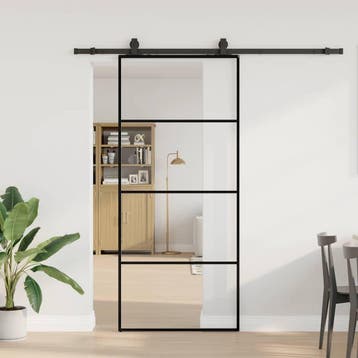 vidaXL Schuifdeur met beslagset 90x205 cm ESG glas zwart, Verzenden, Nieuw