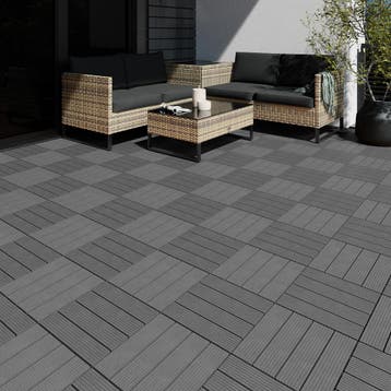 Set tuintegels Tegulas, WPC in houtlook - grijs, Set van 22, Tuin en Terras, Verzenden, Nieuw