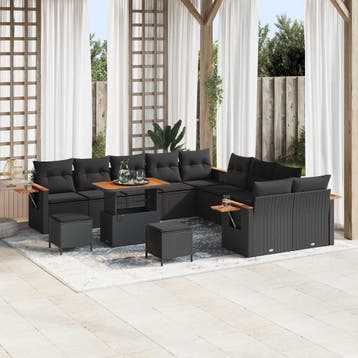 vidaXL Tuinbankenset 13 st Zwart poly rattan, Verzenden, Nieuw, Rotan, 3 zitplaatsen