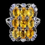 Zonder minimumprijs - Ring Zilver - 9 citrien /16 tanzaniet, Nieuw
