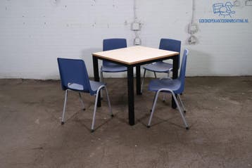 Kantinetafel 80x80 cm – ahorn blad, zwart frame, Verzenden, Gebruikt
