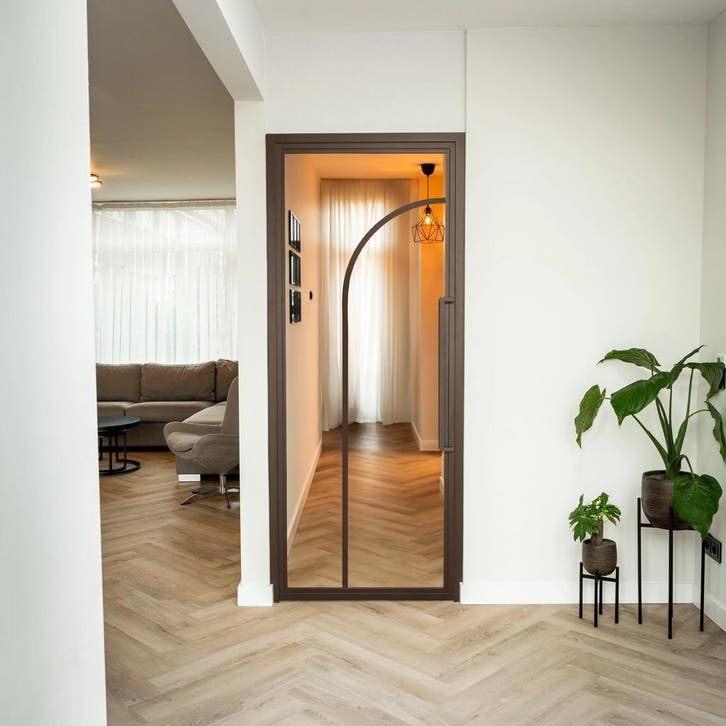 Stalen Binnendeur - Brons - 2 Vlaks rond - Helder glas, Doe-het-zelf en Verbouw, Deuren en Horren, Nieuw, Metaal, Binnendeur, 200 tot 215 cm