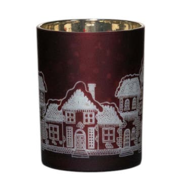 Theelichthouder huizen rood medium 12cm, Verzenden, Nieuw