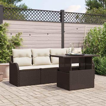 vidaXL Tuin Sofa Set 5 st Bruin Poly riet, Verzenden, Nieuw, Rotan, 5 zitplaatsen