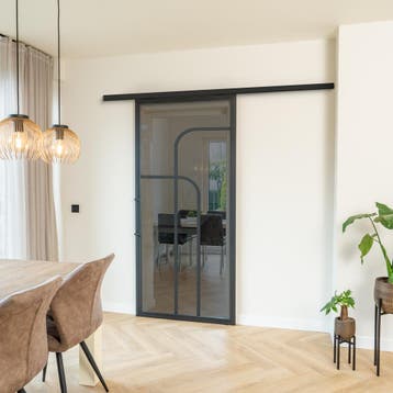 Stalen Schuifdeur koofsysteem - 4 Vlaks rond - Rookglas, 75 tot 150 cm, Nieuw, 150 tot 225 cm, Metaal
