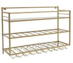 Gouden Wand Wijnrek 3-Lagen – Stalen Flessenrek met Glashoud, Verzenden, Nieuw