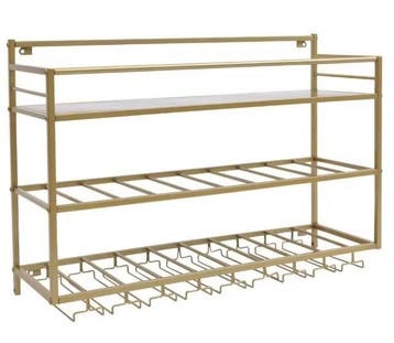 Gouden Wand Wijnrek 3-Lagen – Stalen Flessenrek met Glashoud, Verzenden, Nieuw
