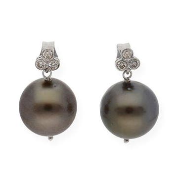 Oorbellen - 18 karaat Witgoud Diamant (Natuurlijk) - Parel, Nieuw