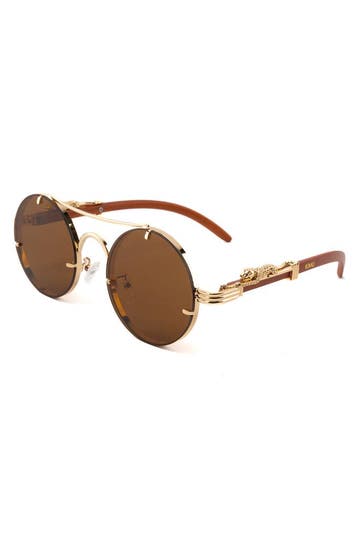 KIMU® Zonnebril Panter Rond Goud Montuur Bruin Glazen Volwas, Ophalen of Verzenden, Nieuw, Feestartikel, Carnaval