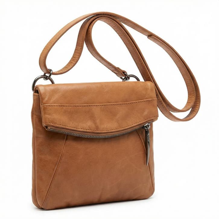 Sarah Pacini leren crossbody tas camel cognac, Sieraden, Tassen en Uiterlijk, Tassen | Damestassen, Schoudertasje, Bruin, Zo goed als nieuw