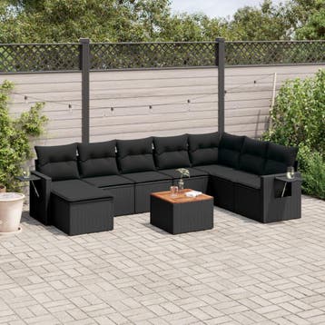 vidaXL 9-delige Loungeset met kussens poly rattan zwart, Verzenden, Nieuw, Loungeset