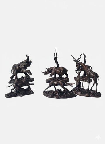 Franklin Mint - Beeldje - 6 Franklin Mint Bronze Safari