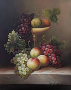 Scuola inglese (XX) - Interior with fruit Still Life, Antiek en Kunst