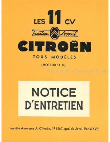 1955 CITROËN TRACTION AVANT INSTRUCTIEBOEKJE FRANS, Auto diversen