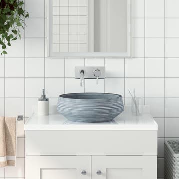 vidaXL Opzetwasbak rond 41x14 cm keramiek grijs, Doe-het-zelf en Verbouw, Sanitair, Verzenden, Nieuw