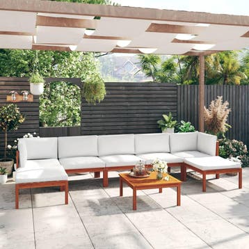 vidaXL 8-delige tuinloungeset met kussens crème 63x63 cm, Tuin en Terras, Tuinsets en Loungesets, Verzenden, Nieuw, Hardhout, Loungeset
