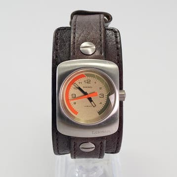 Vintage Diesel Herenhorloge Leer en Staal | Werkend, Overige merken, Staal, Verzenden, Polshorloge