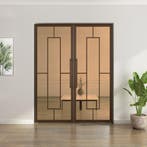 Dubbele stalen taatsdeur - Brons - 5 Vlaks - Brons rook glas, Minder dan 80 cm, Overige typen, Nieuw, Metaal