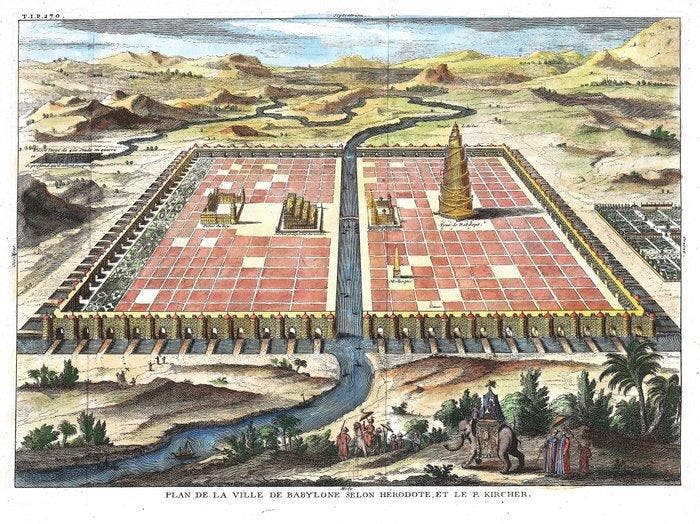 Irak - Babel, Babylonië, Hillah; Calmet - Plan de la Ville, Boeken, Atlassen en Landkaarten