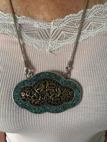 Hanger met draak en turkoois - Zilver - Tibet - Eind 20e