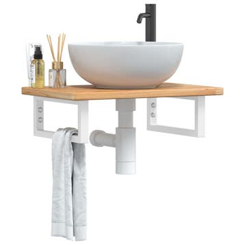 vidaXL Badkamer wandschap staal en massief eikenhout, Verzenden, Nieuw