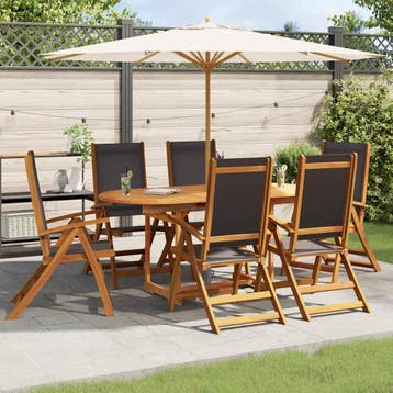 vidaXL 7-delige Tuinset massief acaciahout, Tuin en Terras, Verzenden, 6 zitplaatsen, Nieuw, Tuinset