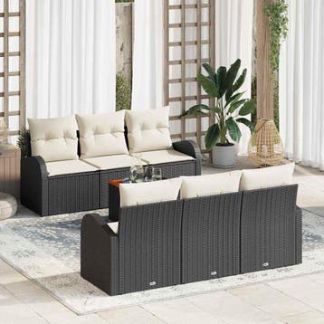 vidaXL Tuinbankenset 7 st Zwart poly rattan, Verzenden, Nieuw, 7 zitplaatsen