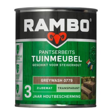 Rambo Pantserbeits Tuinmeubel Transparant Zijdemat Greywash, Minder dan 5 liter, Verzenden, Nieuw, Beits