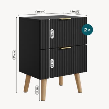 Nachtkastje Nand set van 2 zwevend met 2 lades 55x40x30 cm z, Verzenden, Nieuw