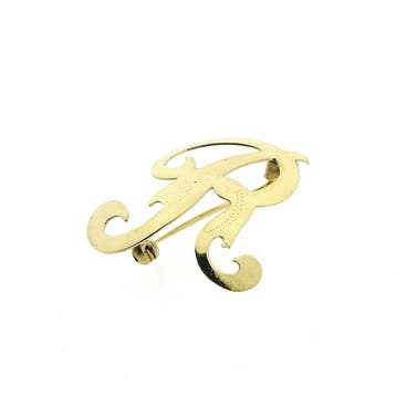 Gouden letter broche; letter R, Ophalen of Verzenden, Gebruikt, Goud, Goud