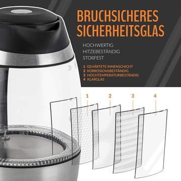 Waterkoker glas - met LED - 1.8L - 2200W - Zilver - TRESKO, Witgoed en Apparatuur, Waterkokers, Verzenden, Zo goed als nieuw
