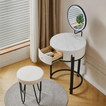 Kaptafel met LED Verlichting, Spiegel, Lade en Kruk - Modern, Verzenden, Nieuw