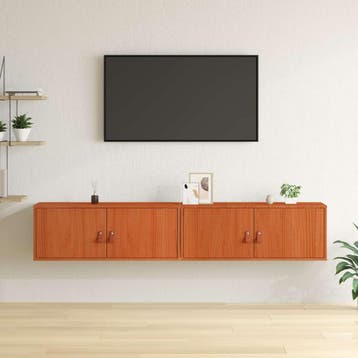 vidaXL Wandkast 2 pcs Wasbruin 80 x 30 x 30 cm Massief, Huis en Inrichting, Woonaccessoires | Wandplanken en Boekenplanken, Verzenden
