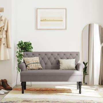 vidaXL Bankje met rugleuning 120x62x75,5 cm stof taupe, Verzenden, Nieuw, Stof