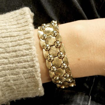 Vintage gouden brede schakelarmband, Ophalen of Verzenden, Gebruikt, Goud, Goud