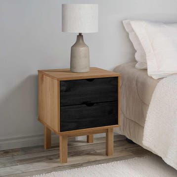 vidaXL Nachtkastje OTTA Zwart 45 x 39 x 57 cm Massief, Verzenden, Nieuw, 55 tot 70 cm, 45 tot 65 cm