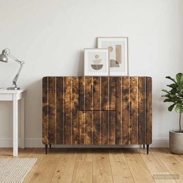 vidaXL Dressoir met lade Gerookt eiken 89 x 34,5 x 62 cm, Verzenden, Nieuw, Overige houtsoorten, Minder dan 50 cm