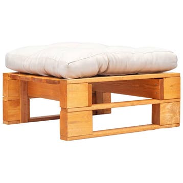 vidaXL Tuinpoef met zandkleurig kussen pallet hout, Verzenden, Nieuw