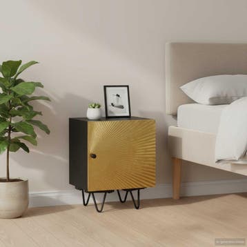vidaXL Nachtkastje met messing voorkant 40x30x50 cm massief, Minder dan 45 cm, Verzenden, Nieuw, Minder dan 55 cm