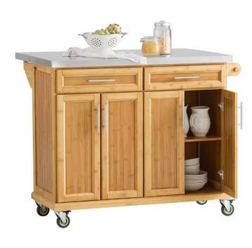 Keukeneiland 115 cm – Bamboe Kast en RVS Uitschuifblad, Verzenden, Nieuw