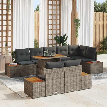 vidaXL Tuin Sofa Set 9 st Grijs Poly riet, Verzenden, Nieuw, Rotan, Meer dan 8 zitplaatsen
